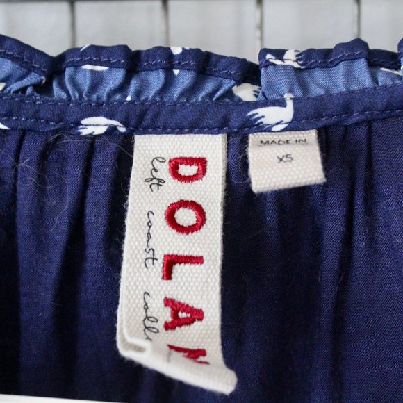 Navy Blue Bird Patterned Short Sleeve Top - Picture 3 of 5